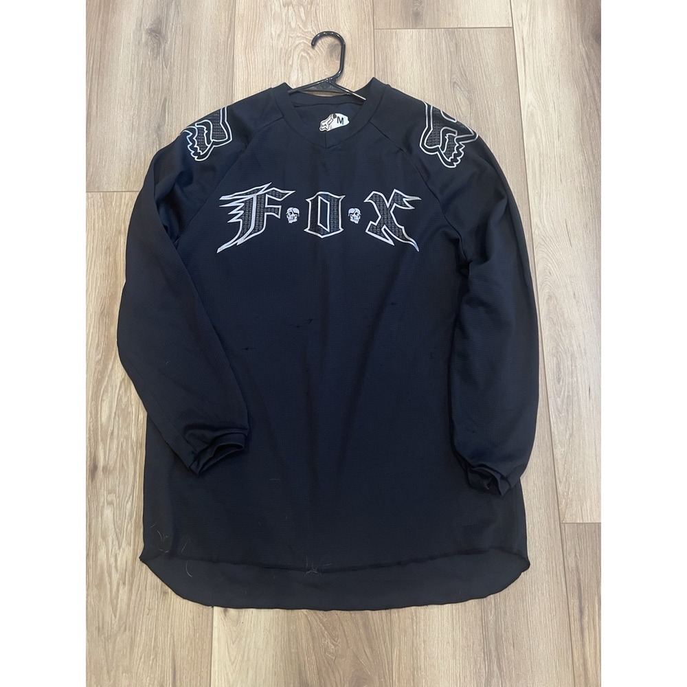 FOX Racing Motocross Jersey Mens M Black Skull MX Dirt Bike Long Sleeve Jersey